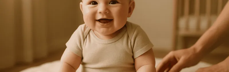 Babyfotograf in Wien fotografiert ein sitzendes Baby von etwa sieben Monaten bei sanftem Studiolicht