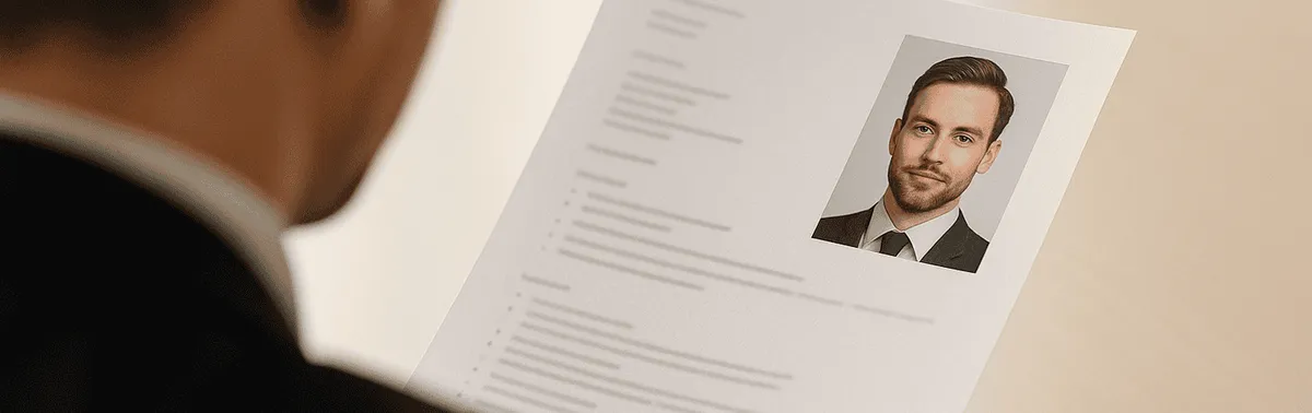 Bewerbungsfoto im Hochformat auf der ersten Seite eines Lebenslaufs, professionell aufbereitet für die Online-Bewerbung