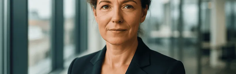 Souveränes Businessportrait einer Führungskraft mit ruhigem Blick und aufrechter Haltung, aufgenommen in einem Studio in Wien