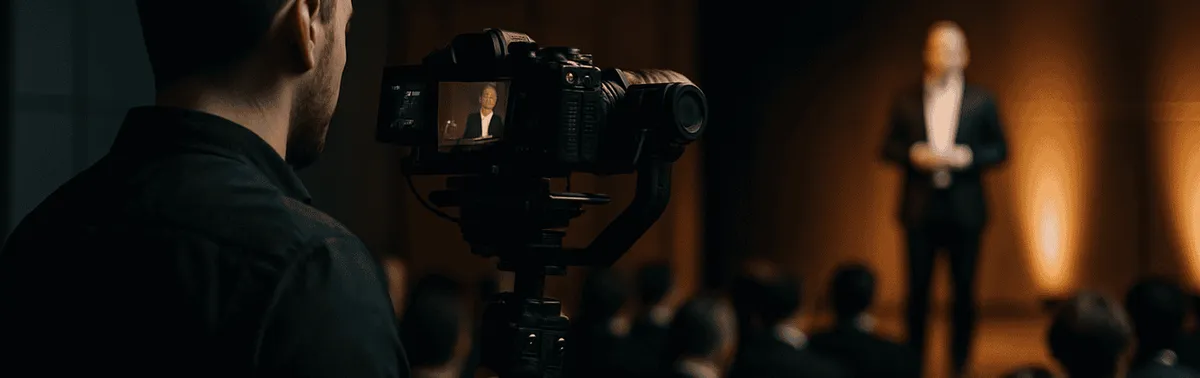 Videograf filmt ein Firmenevent in Wien für ein professionelles Eventvideo mit Kamera auf Gimbal