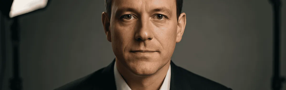 Professioneller Headshot im Fotostudio in Wien: enger Kopf-Schulter-Ausschnitt vor neutralem Hintergrund