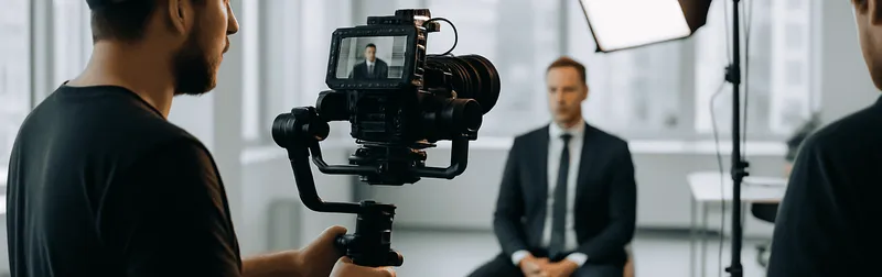 Dreharbeiten für einen Imagefilm in einem Wiener Unternehmen mit Kamera, Gimbal und Studiolicht