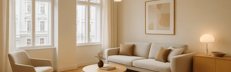 Professionelle Innenaufnahmen eines hellen Wohnraums mit geraden Fluchtlinien und ausgewogenem Fensterlicht in Wien