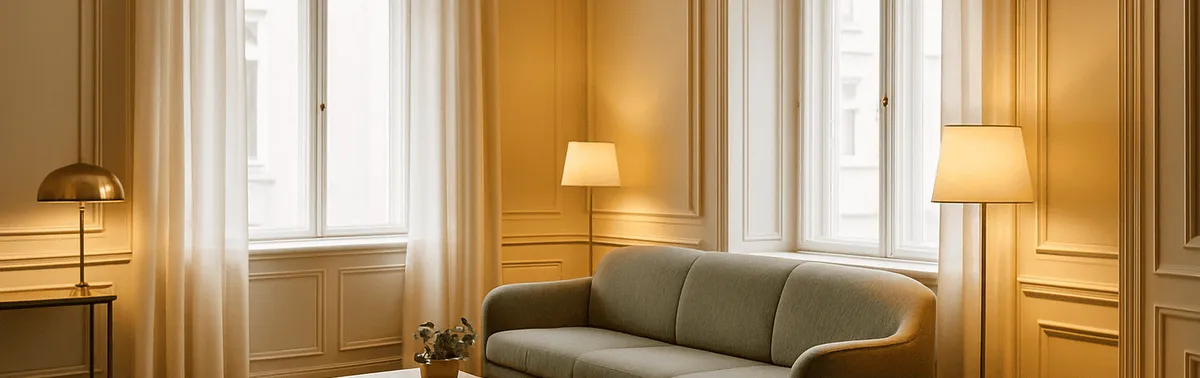 Interior Fotografie eines hellen Hotel-Lounge-Innenraums mit Tageslicht, geraden Linien und stimmigem Styling in Wien