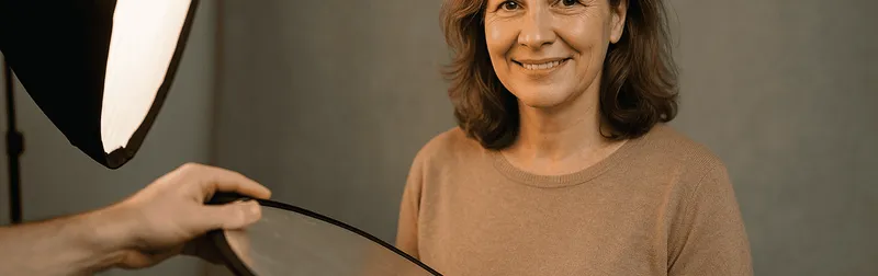 Portraitfotograf bei der Arbeit im Studio in Wien, weiches Licht formt ein natürliches Portrait
