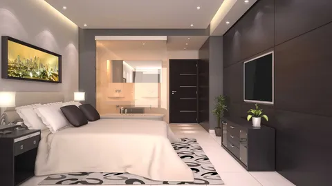Hotel Zimmer Schlafzimmers mit Bett und Fernseher.