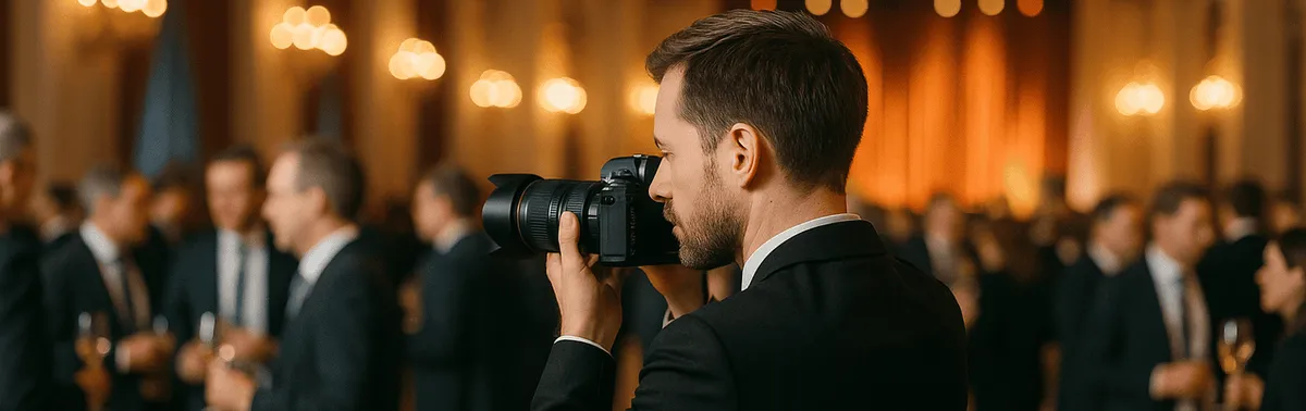 Veranstaltungsfotograf in Wien dokumentiert eine Firmengala mit Gästen im Abendlicht