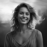 Ein Schwarz-Weiß-Foto einer lächelnden Frau.